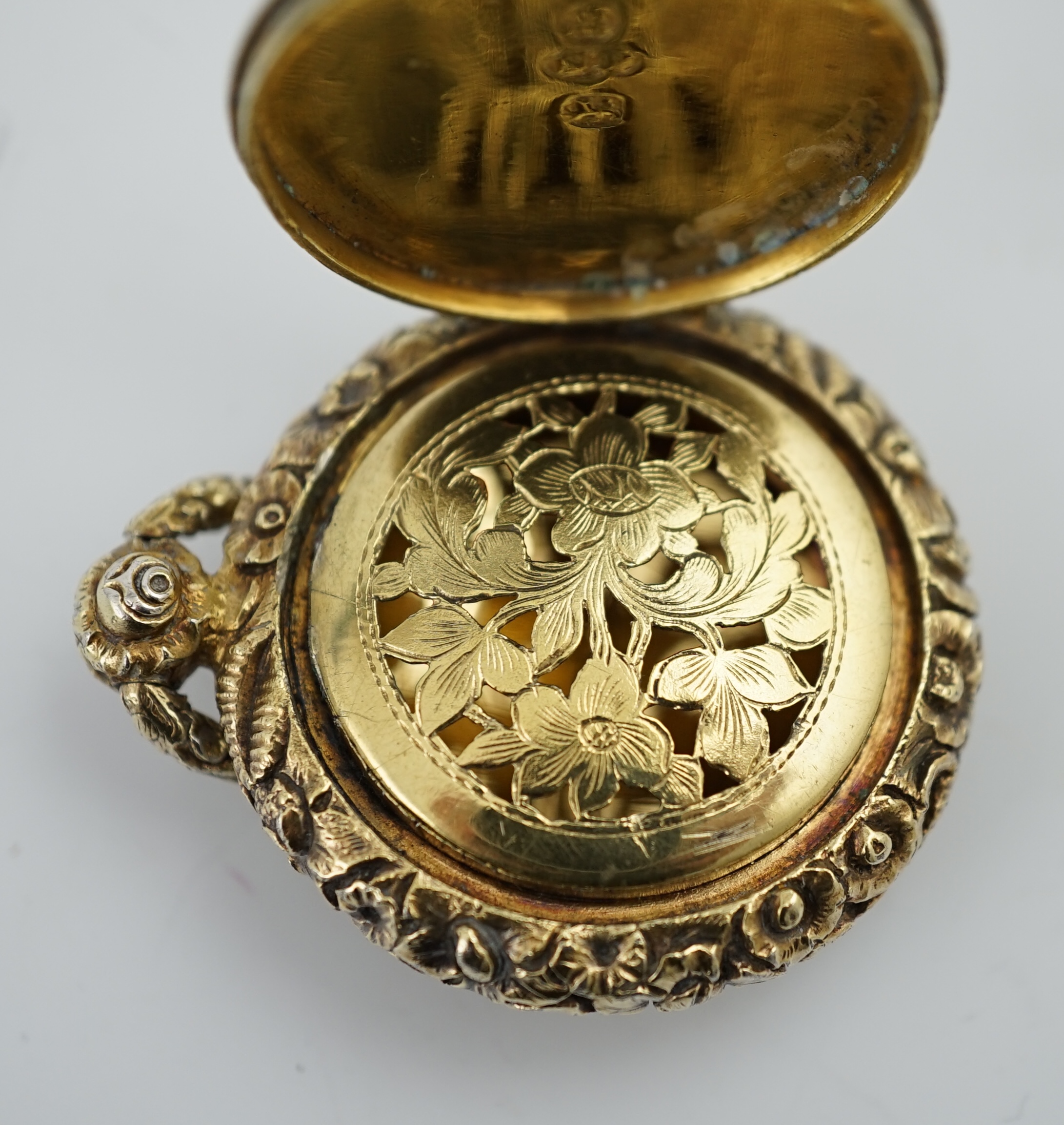 A late George III cast silver gilt novelty vinaigrette by Samuel Pemberton